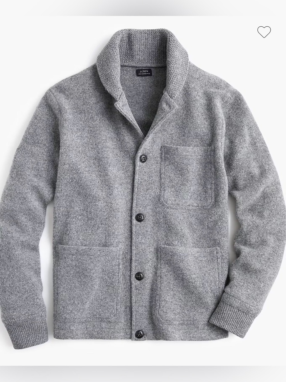 NWT - J. Crew Gray Shawl-Collar 100% Lambswool Sweater Chore Jacket Size L